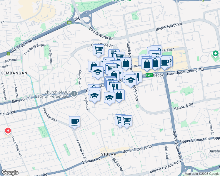 map of restaurants, bars, coffee shops, grocery stores, and more near in Singapore