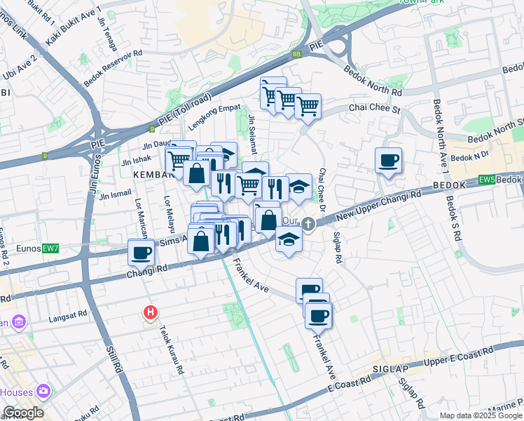 map of restaurants, bars, coffee shops, grocery stores, and more near in Singapore