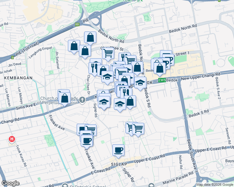 map of restaurants, bars, coffee shops, grocery stores, and more near in Singapore
