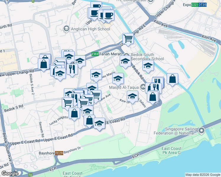 map of restaurants, bars, coffee shops, grocery stores, and more near in Singapore