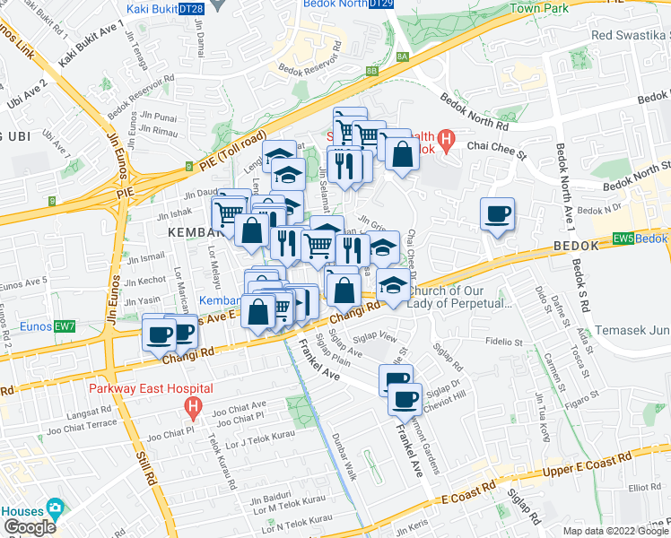 map of restaurants, bars, coffee shops, grocery stores, and more near in Singapore