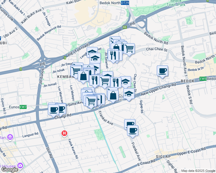 map of restaurants, bars, coffee shops, grocery stores, and more near in Singapore