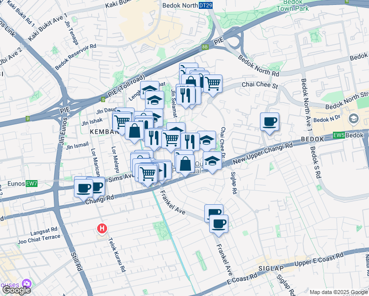 map of restaurants, bars, coffee shops, grocery stores, and more near in Singapore
