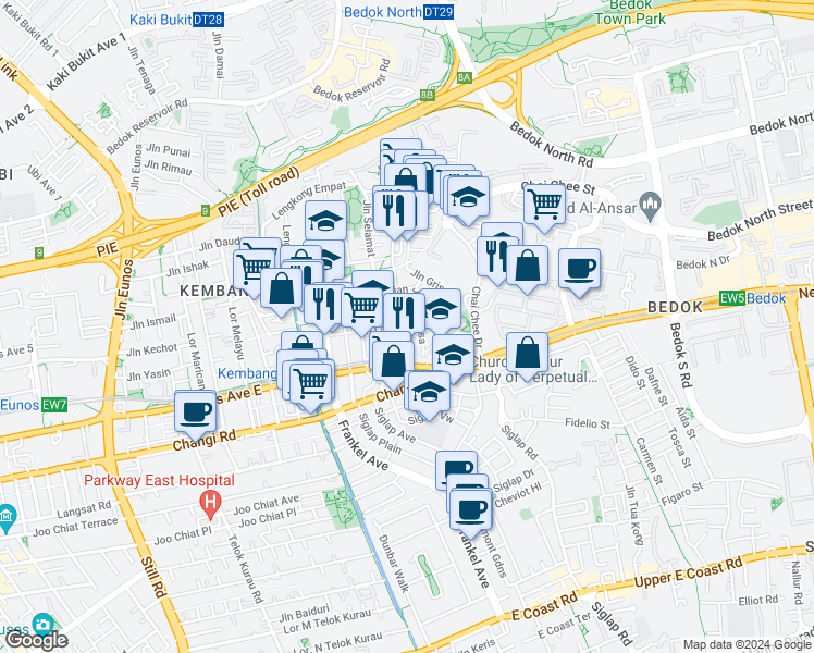 map of restaurants, bars, coffee shops, grocery stores, and more near in Singapore