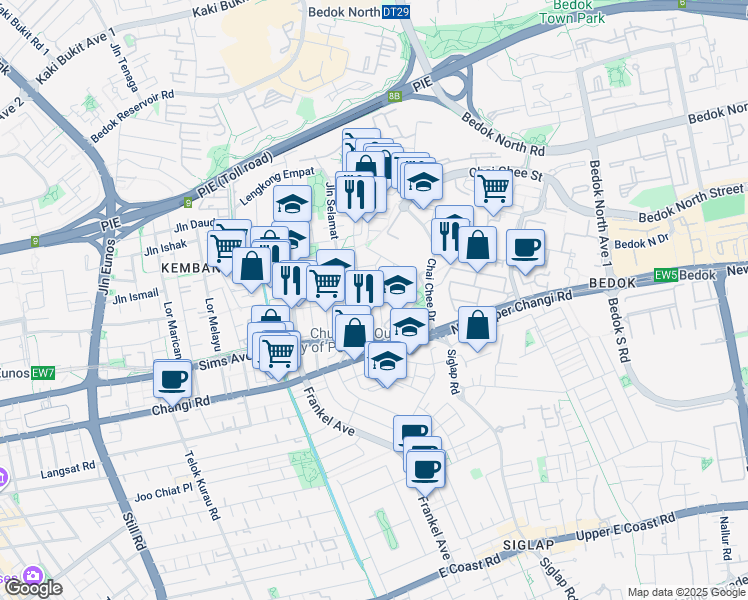 map of restaurants, bars, coffee shops, grocery stores, and more near in Singapore