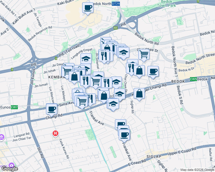 map of restaurants, bars, coffee shops, grocery stores, and more near in Singapore