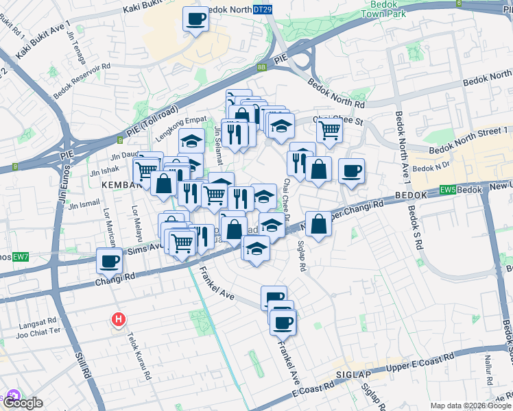 map of restaurants, bars, coffee shops, grocery stores, and more near in Singapore