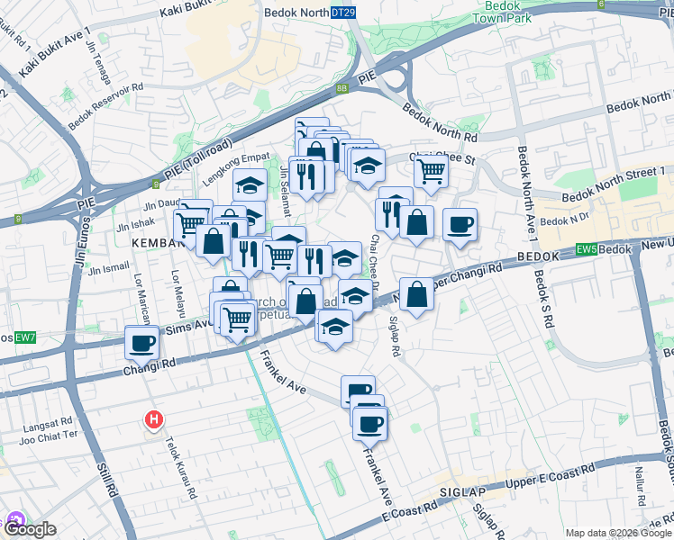 map of restaurants, bars, coffee shops, grocery stores, and more near in Singapore
