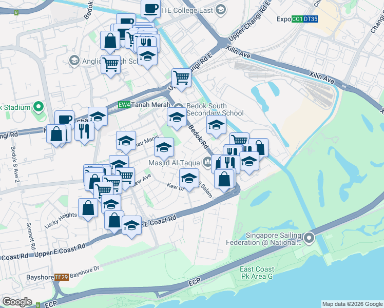 map of restaurants, bars, coffee shops, grocery stores, and more near in Singapore