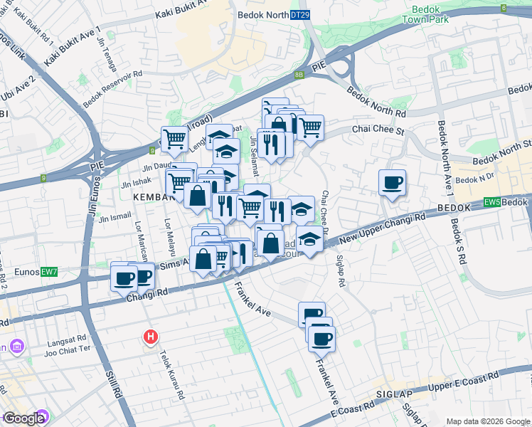 map of restaurants, bars, coffee shops, grocery stores, and more near in Singapore