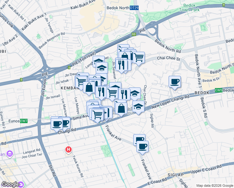 map of restaurants, bars, coffee shops, grocery stores, and more near in Singapore