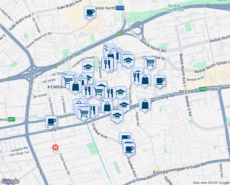 map of restaurants, bars, coffee shops, grocery stores, and more near in Singapore