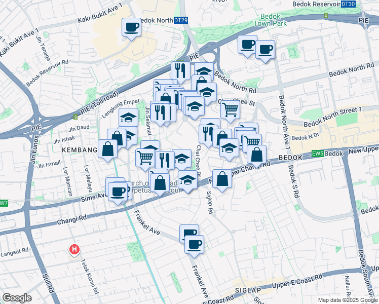 map of restaurants, bars, coffee shops, grocery stores, and more near in Singapore