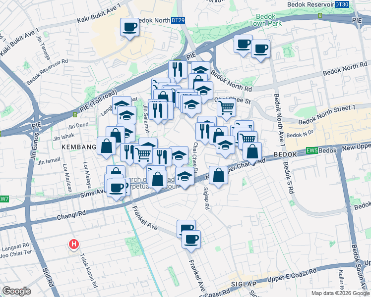 map of restaurants, bars, coffee shops, grocery stores, and more near in Singapore