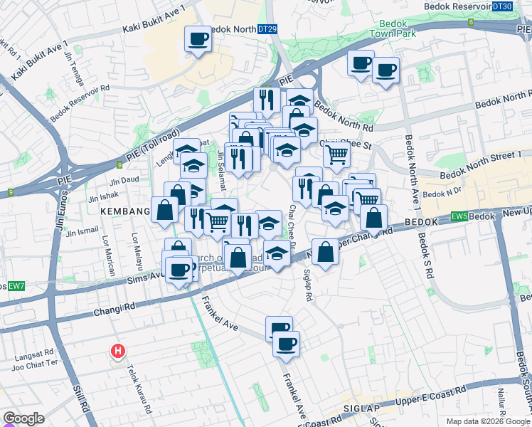 map of restaurants, bars, coffee shops, grocery stores, and more near in Singapore