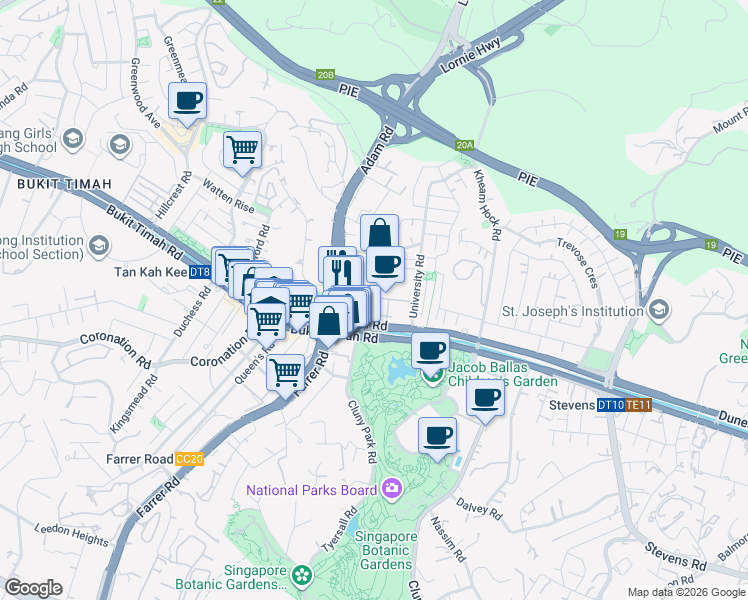 map of restaurants, bars, coffee shops, grocery stores, and more near in Singapore