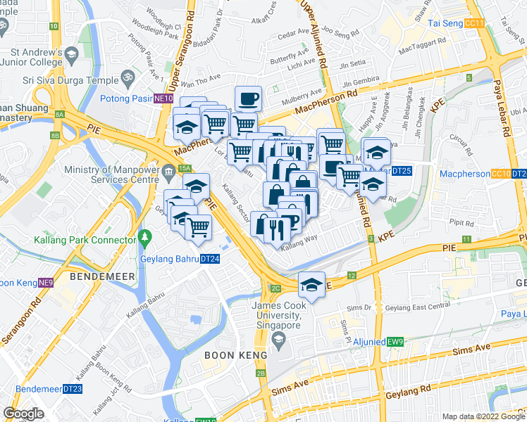 map of restaurants, bars, coffee shops, grocery stores, and more near in Singapore