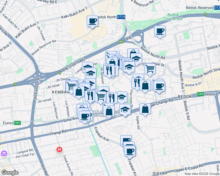 map of restaurants, bars, coffee shops, grocery stores, and more near in Singapore