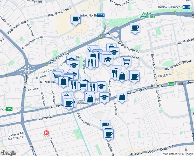 map of restaurants, bars, coffee shops, grocery stores, and more near in Singapore