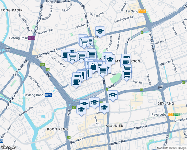map of restaurants, bars, coffee shops, grocery stores, and more near in Singapore