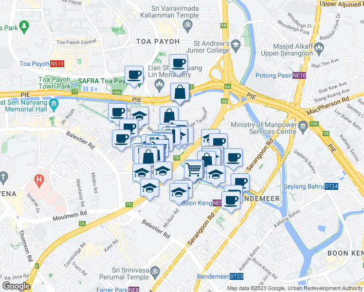 map of restaurants, bars, coffee shops, grocery stores, and more near in Singapore