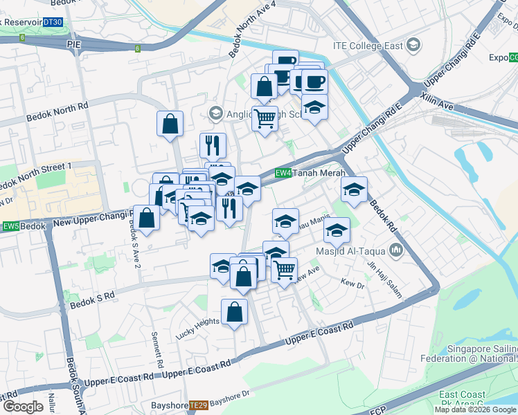 map of restaurants, bars, coffee shops, grocery stores, and more near in Singapore