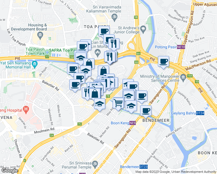 map of restaurants, bars, coffee shops, grocery stores, and more near in Singapore