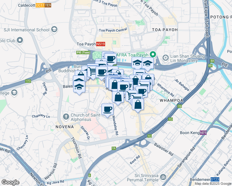 map of restaurants, bars, coffee shops, grocery stores, and more near in Singapore