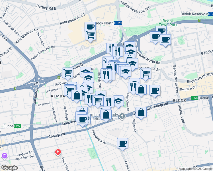 map of restaurants, bars, coffee shops, grocery stores, and more near in Singapore