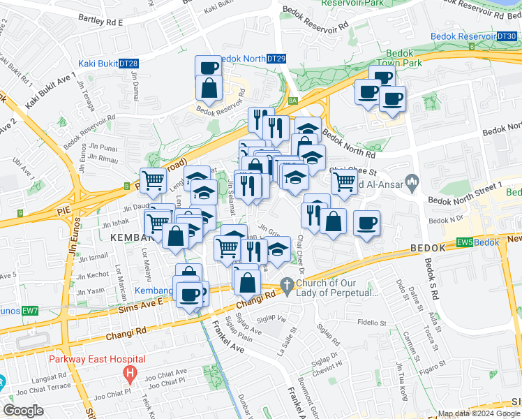 map of restaurants, bars, coffee shops, grocery stores, and more near in Singapore