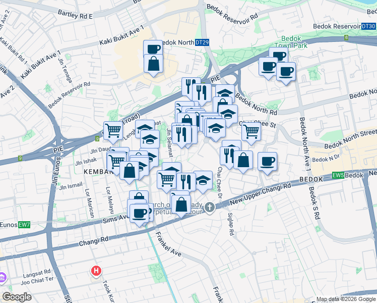 map of restaurants, bars, coffee shops, grocery stores, and more near in Singapore