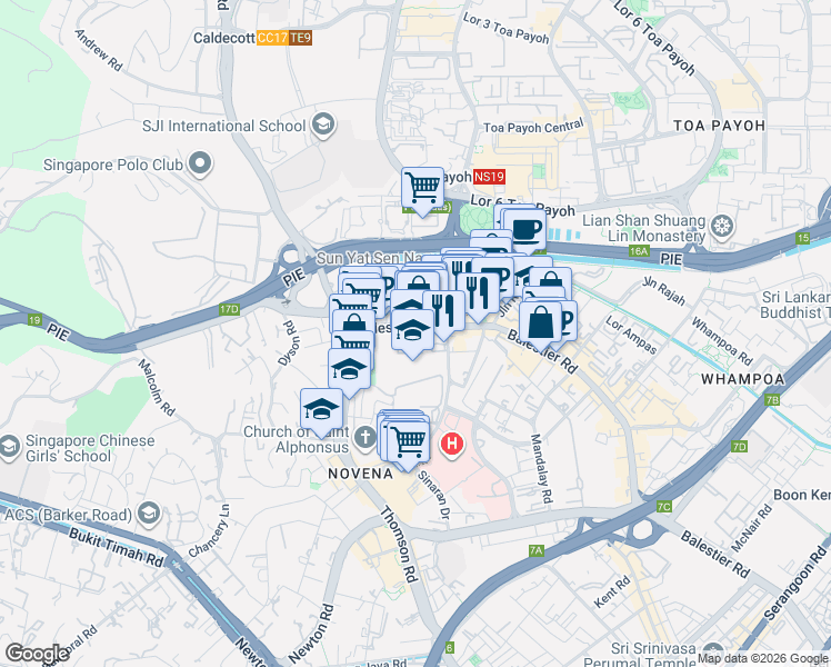 map of restaurants, bars, coffee shops, grocery stores, and more near in Singapore