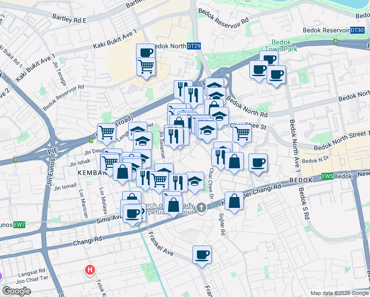 map of restaurants, bars, coffee shops, grocery stores, and more near in Singapore