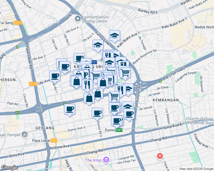 map of restaurants, bars, coffee shops, grocery stores, and more near in Singapore