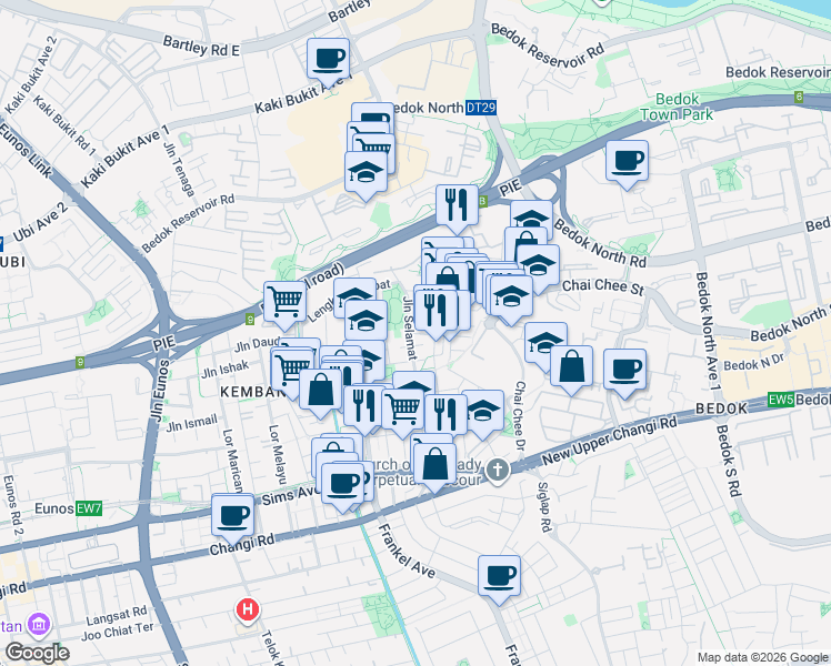 map of restaurants, bars, coffee shops, grocery stores, and more near in Singapore
