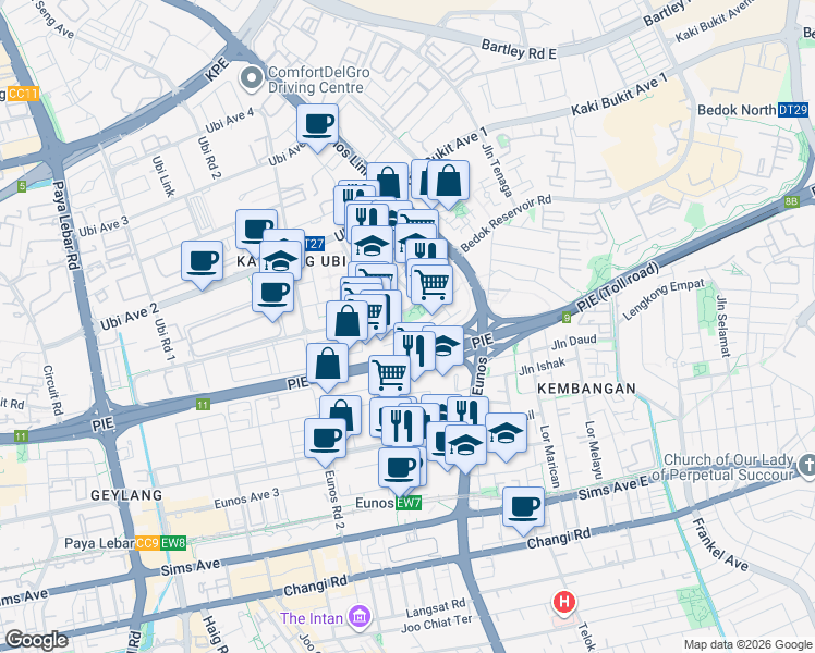 map of restaurants, bars, coffee shops, grocery stores, and more near in Singapore