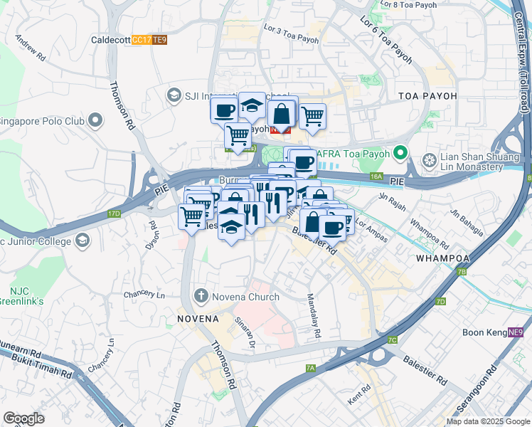 map of restaurants, bars, coffee shops, grocery stores, and more near in Singapore