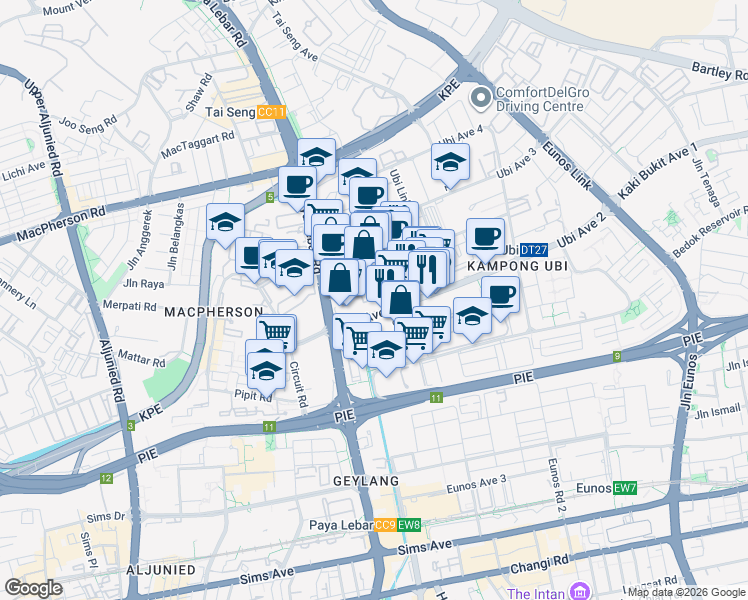 map of restaurants, bars, coffee shops, grocery stores, and more near in Singapore