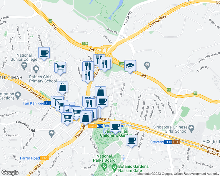 map of restaurants, bars, coffee shops, grocery stores, and more near in Singapore