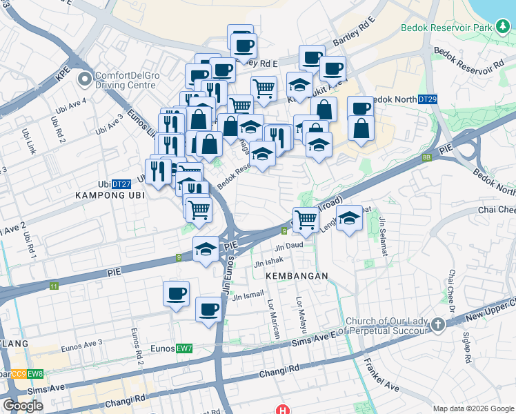 map of restaurants, bars, coffee shops, grocery stores, and more near in Singapore