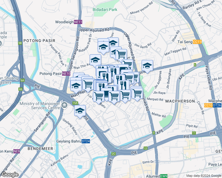 map of restaurants, bars, coffee shops, grocery stores, and more near in Singapore