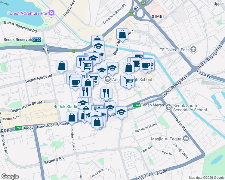 map of restaurants, bars, coffee shops, grocery stores, and more near in Singapore