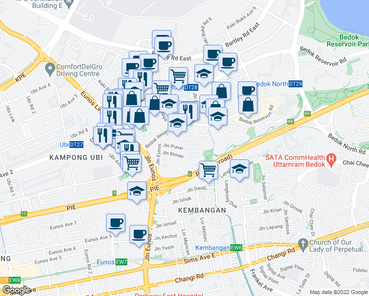 map of restaurants, bars, coffee shops, grocery stores, and more near in Singapore
