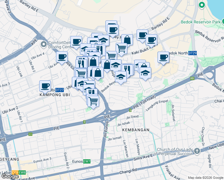 map of restaurants, bars, coffee shops, grocery stores, and more near in Singapore