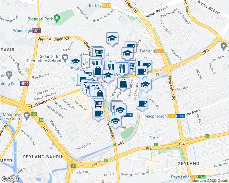 map of restaurants, bars, coffee shops, grocery stores, and more near in Singapore