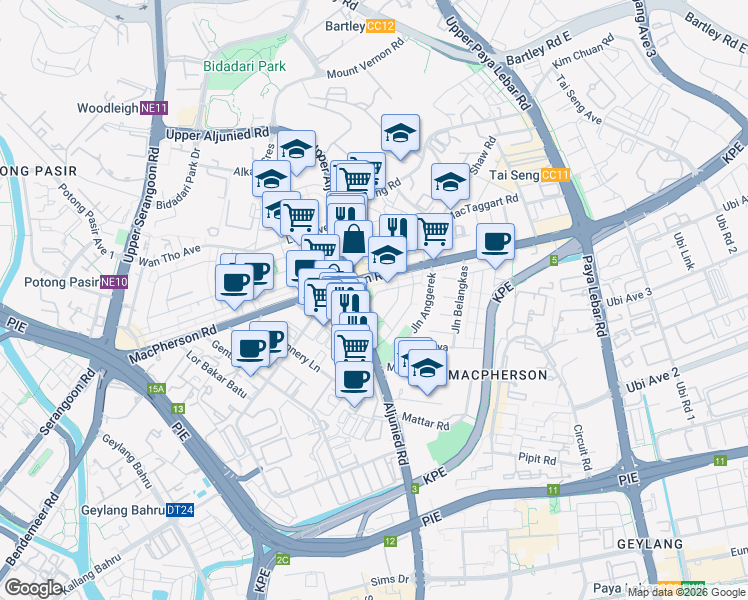 map of restaurants, bars, coffee shops, grocery stores, and more near in Singapore