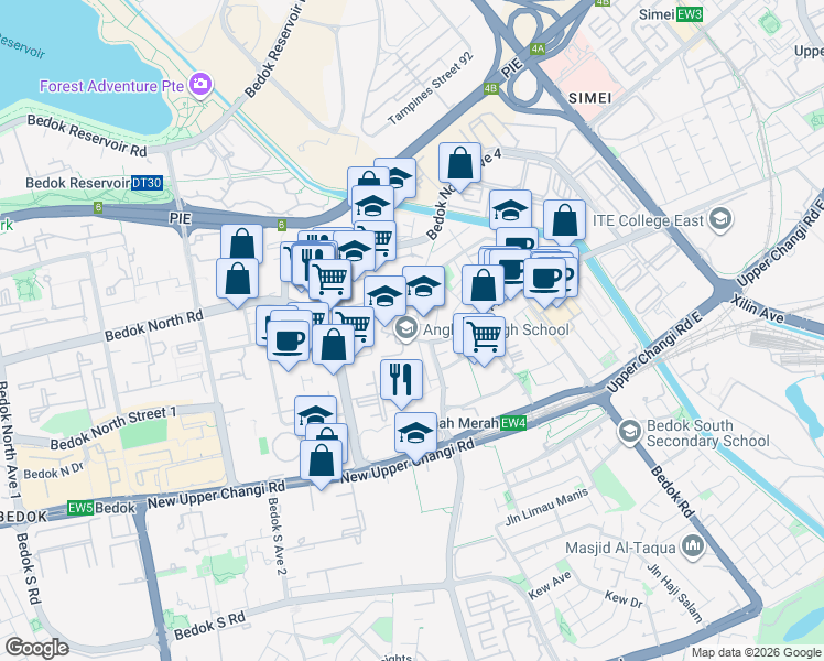 map of restaurants, bars, coffee shops, grocery stores, and more near in Singapore