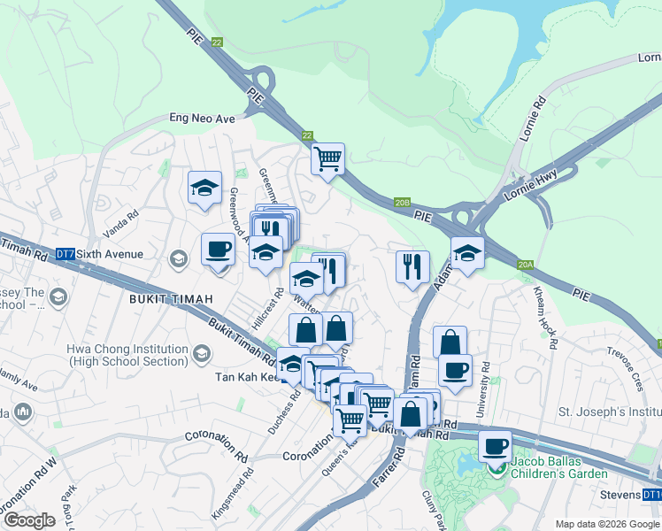 map of restaurants, bars, coffee shops, grocery stores, and more near in Singapore