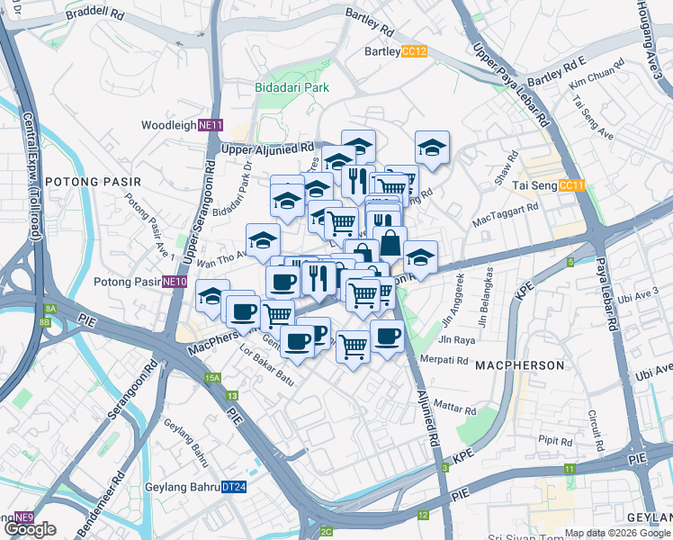 map of restaurants, bars, coffee shops, grocery stores, and more near in Singapore