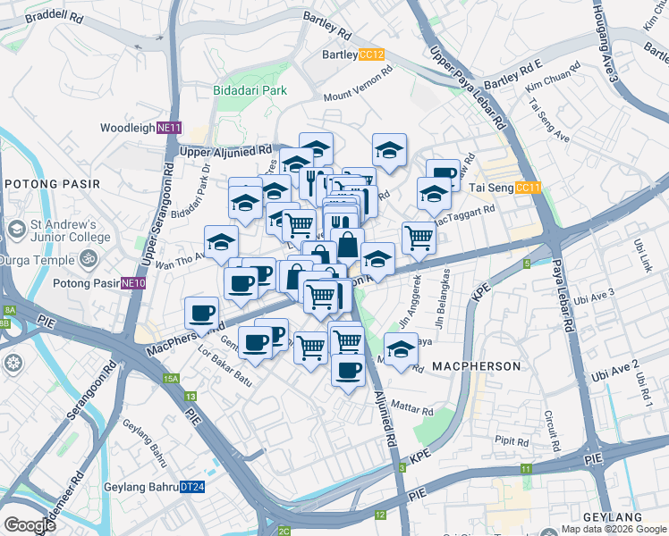 map of restaurants, bars, coffee shops, grocery stores, and more near in Singapore